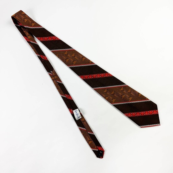 Vintage Spiess Men's Store necktie tie brown orange 60s 70s 80s - Picture 3 of 5